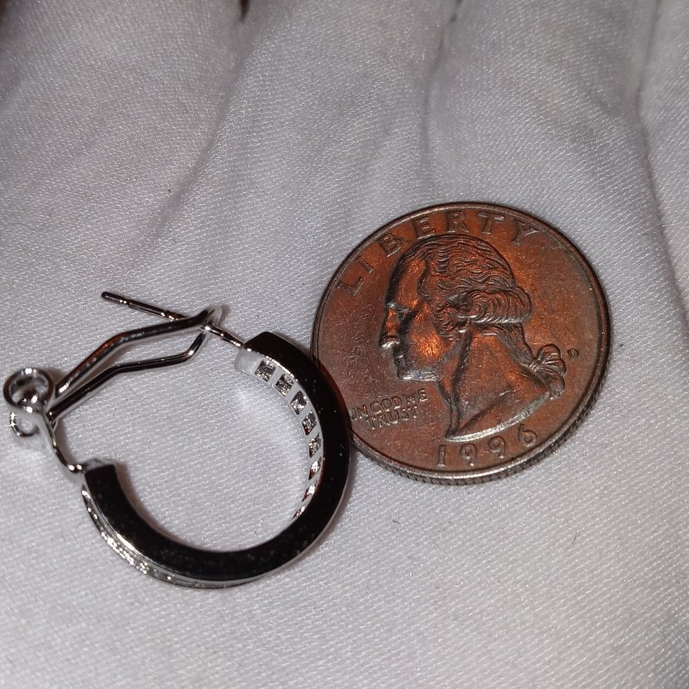 Silver Bezel Diamond Hoops - Picture 6 of 8